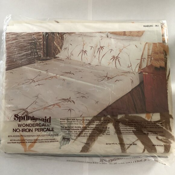 Vintage Springmaid Wondercale No Iron Twin  Flat Sheet 39X76 KABUKI Tree - Picture 2 of 5